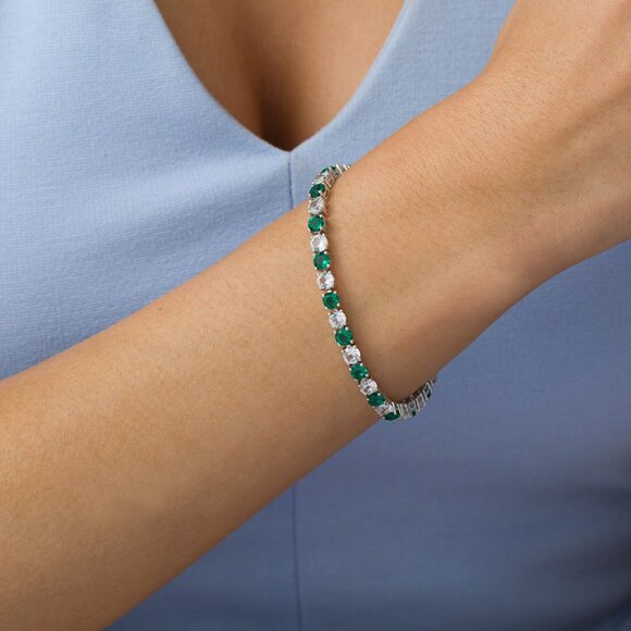 4.0mm Lab-Created Emerald and White Sapphire Alternating Tennis Bracelet - Picture 7 of 7